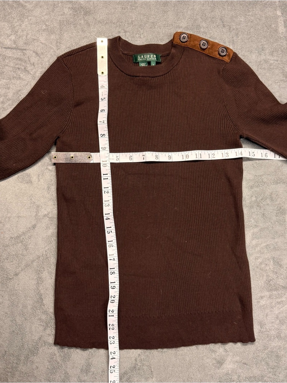 Ralph Lauren Brown Crewneck Sweater with Tan Elbow Patches - Picture 7 of 7